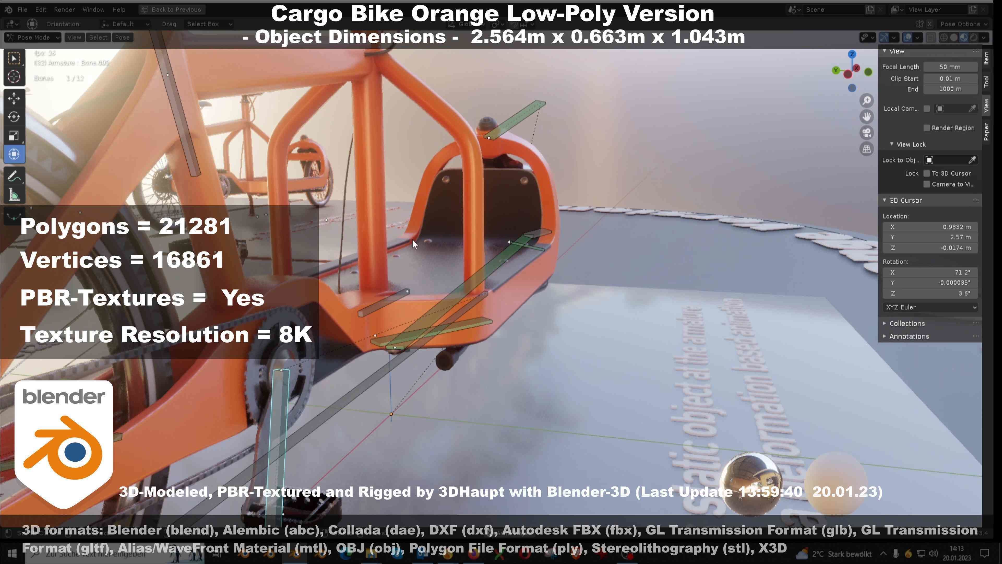 Cargo Bike Orange Low-Poly and Rigged Version  Low-poly 3D model_74