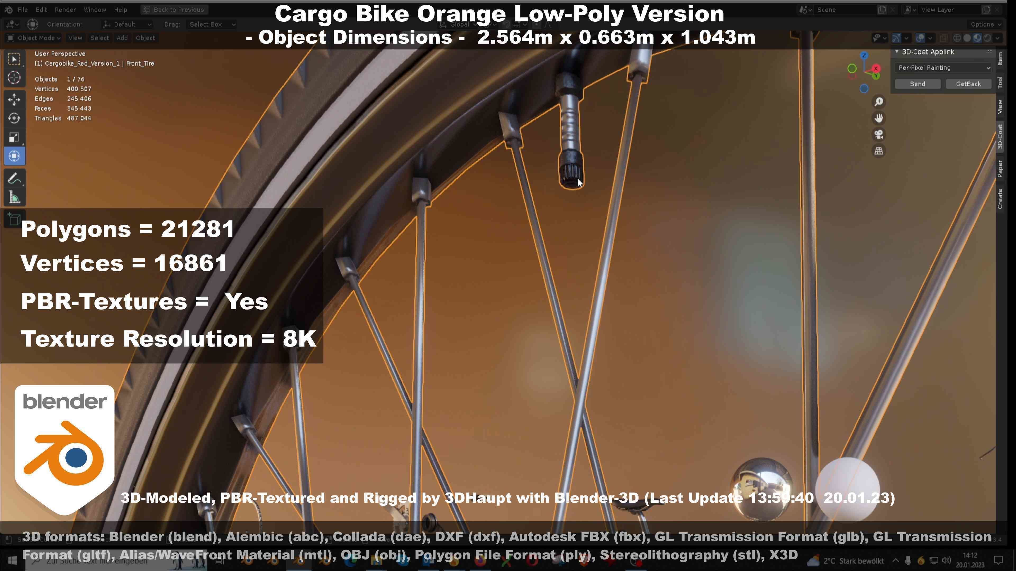 Cargo Bike Orange Low-Poly and Rigged Version  Low-poly 3D model_99