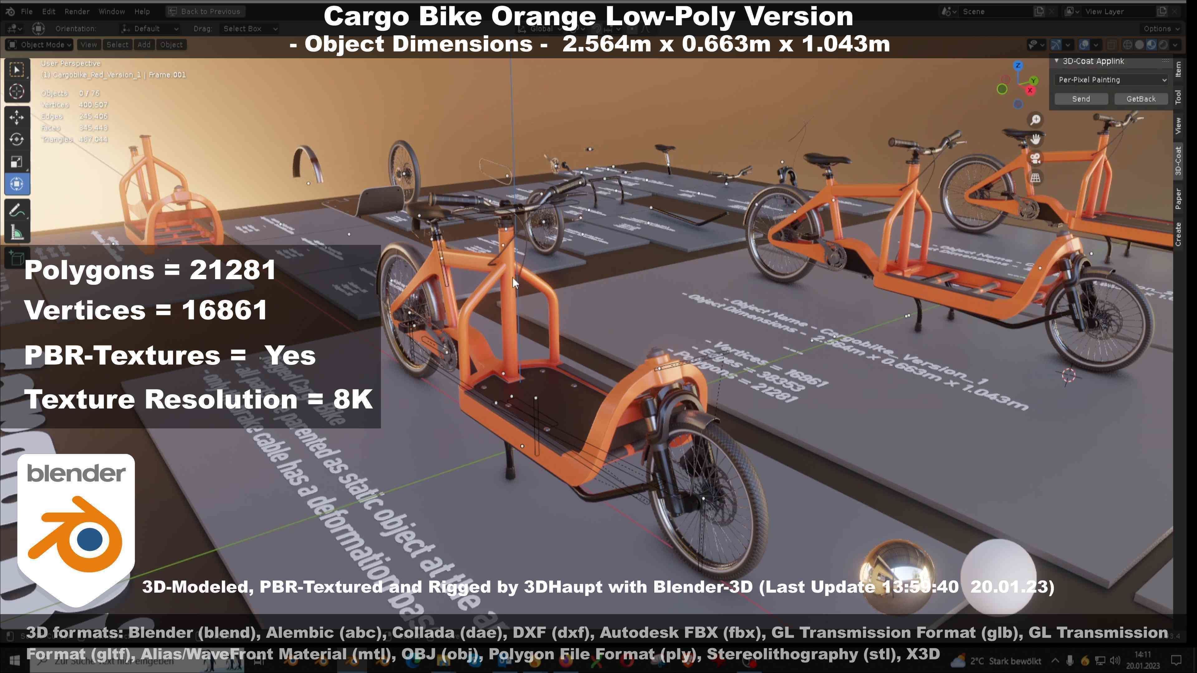 Cargo Bike Orange Low-Poly and Rigged Version  Low-poly 3D model_47
