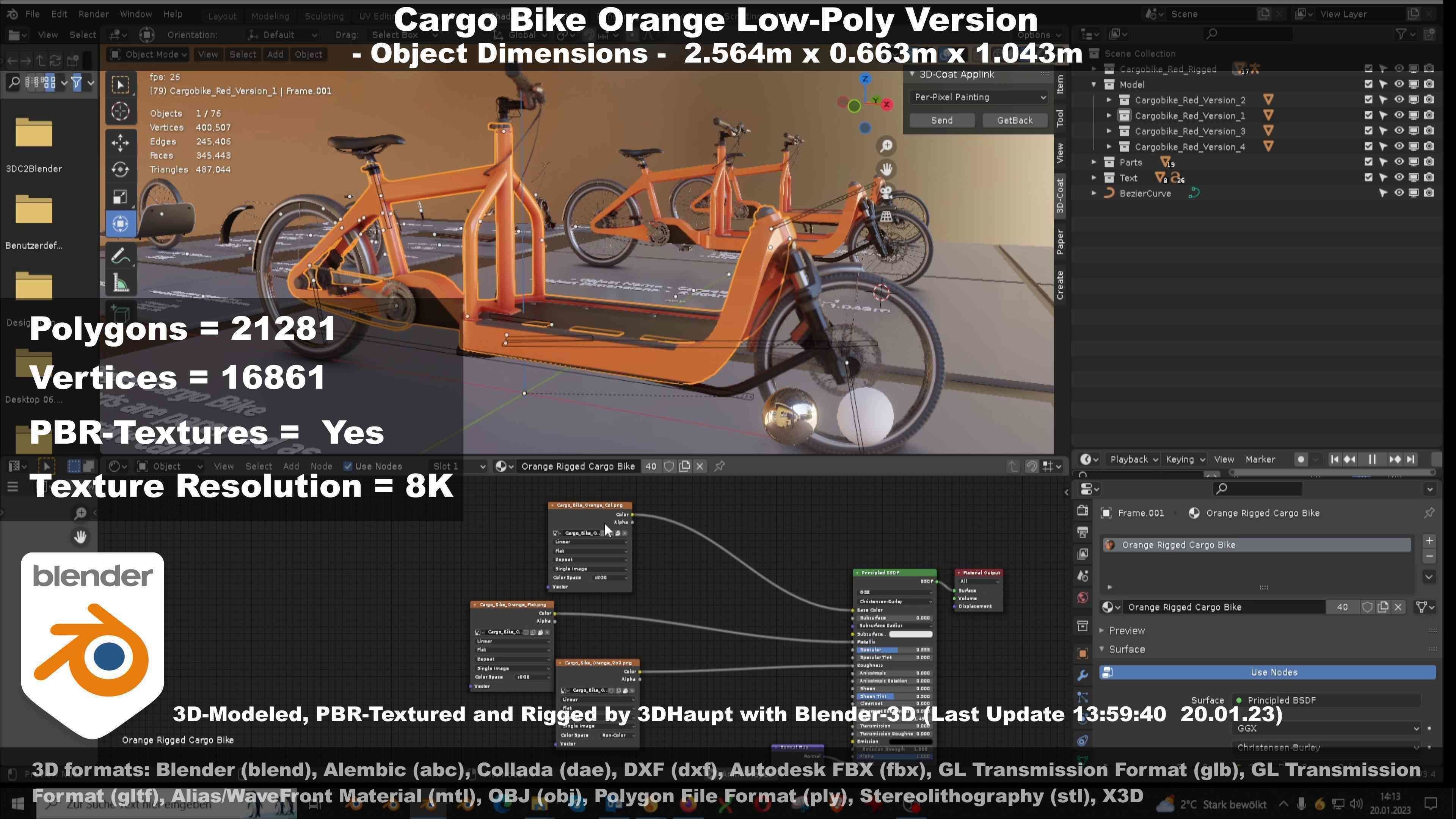 Cargo Bike Orange Low-Poly and Rigged Version  Low-poly 3D model_141