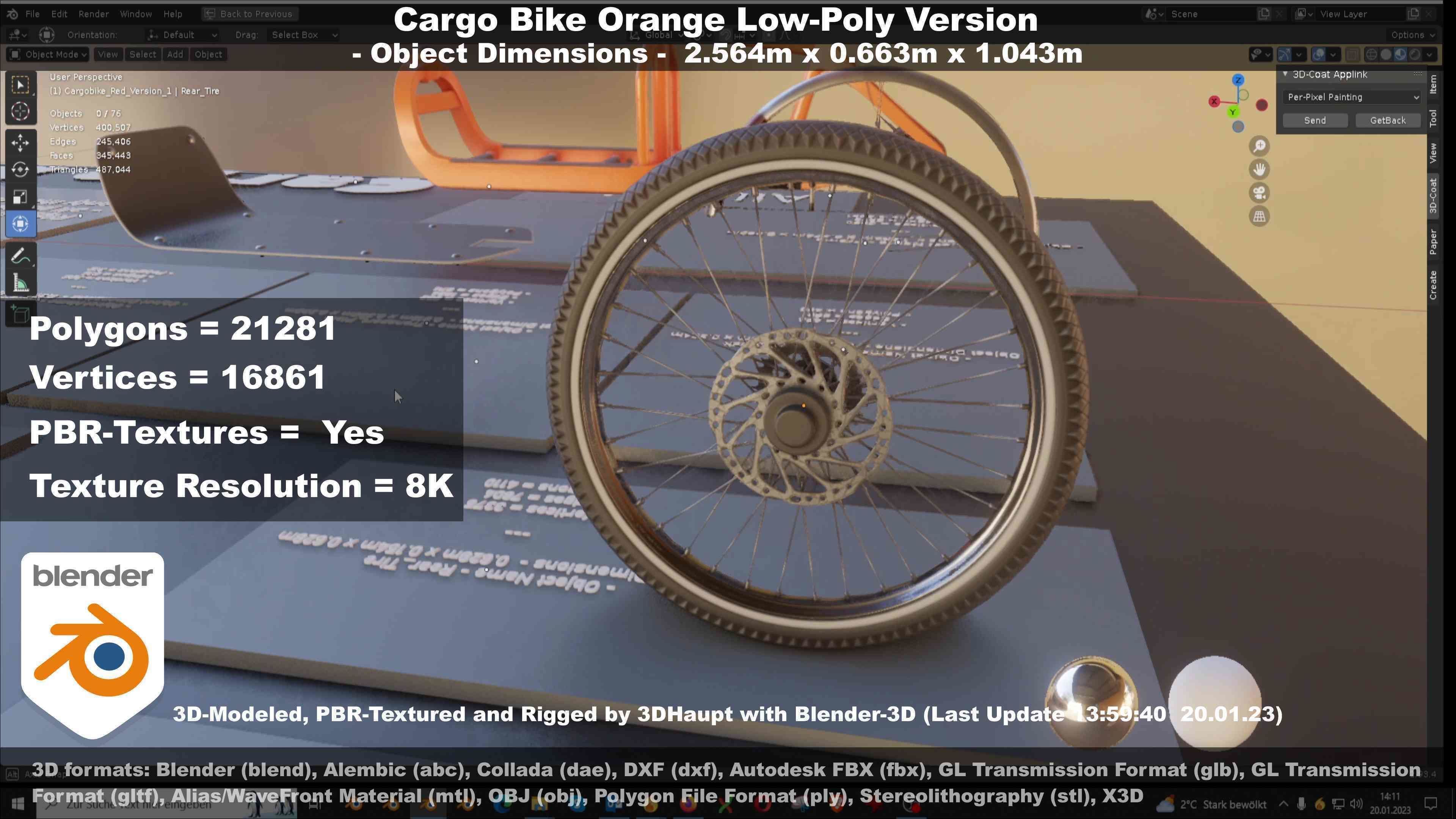 Cargo Bike Orange Low-Poly and Rigged Version  Low-poly 3D model_96