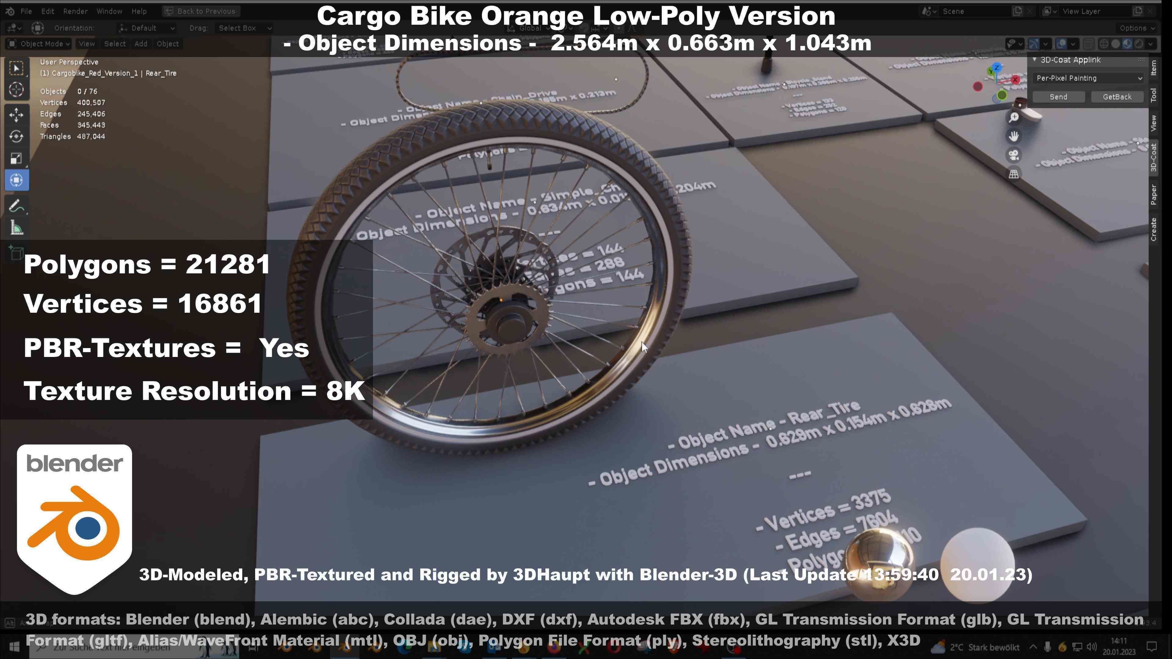 Cargo Bike Orange Low-Poly and Rigged Version  Low-poly 3D model_94