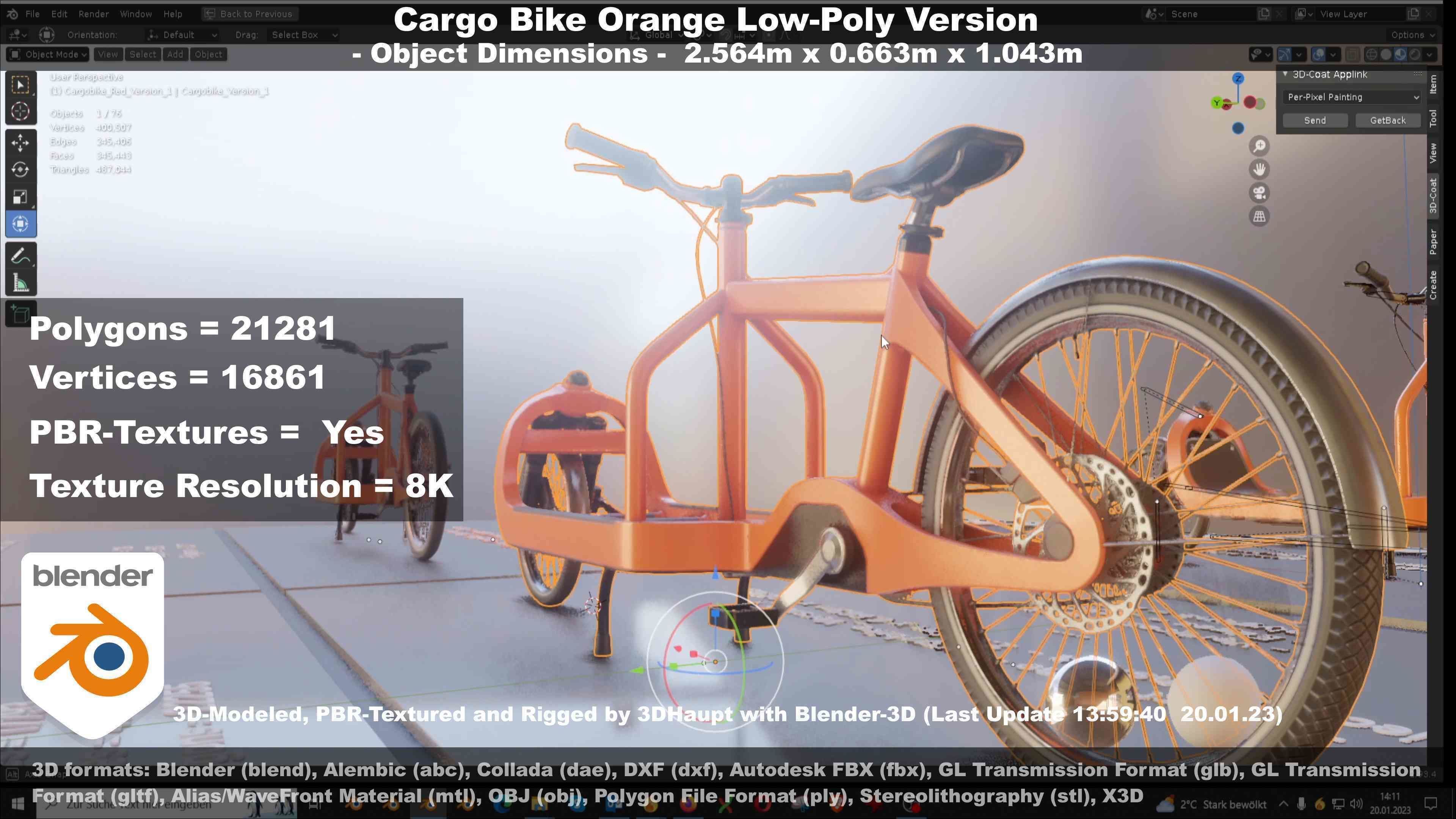 Cargo Bike Orange Low-Poly and Rigged Version  Low-poly 3D model_41