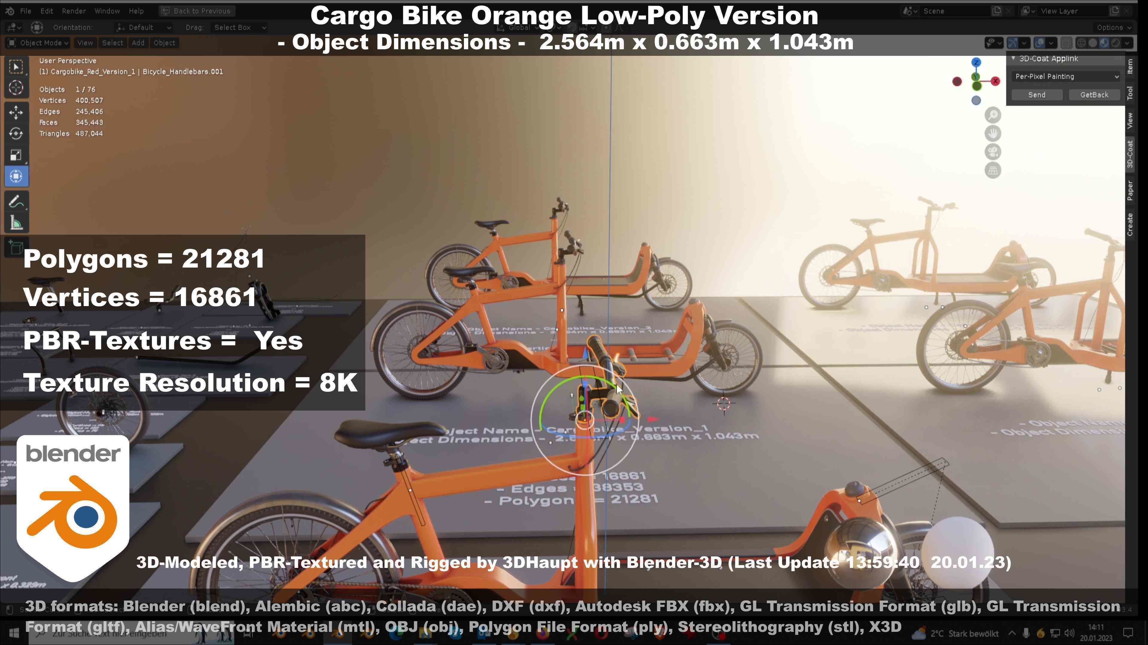 Cargo Bike Orange Low-Poly and Rigged Version  Low-poly 3D model_45