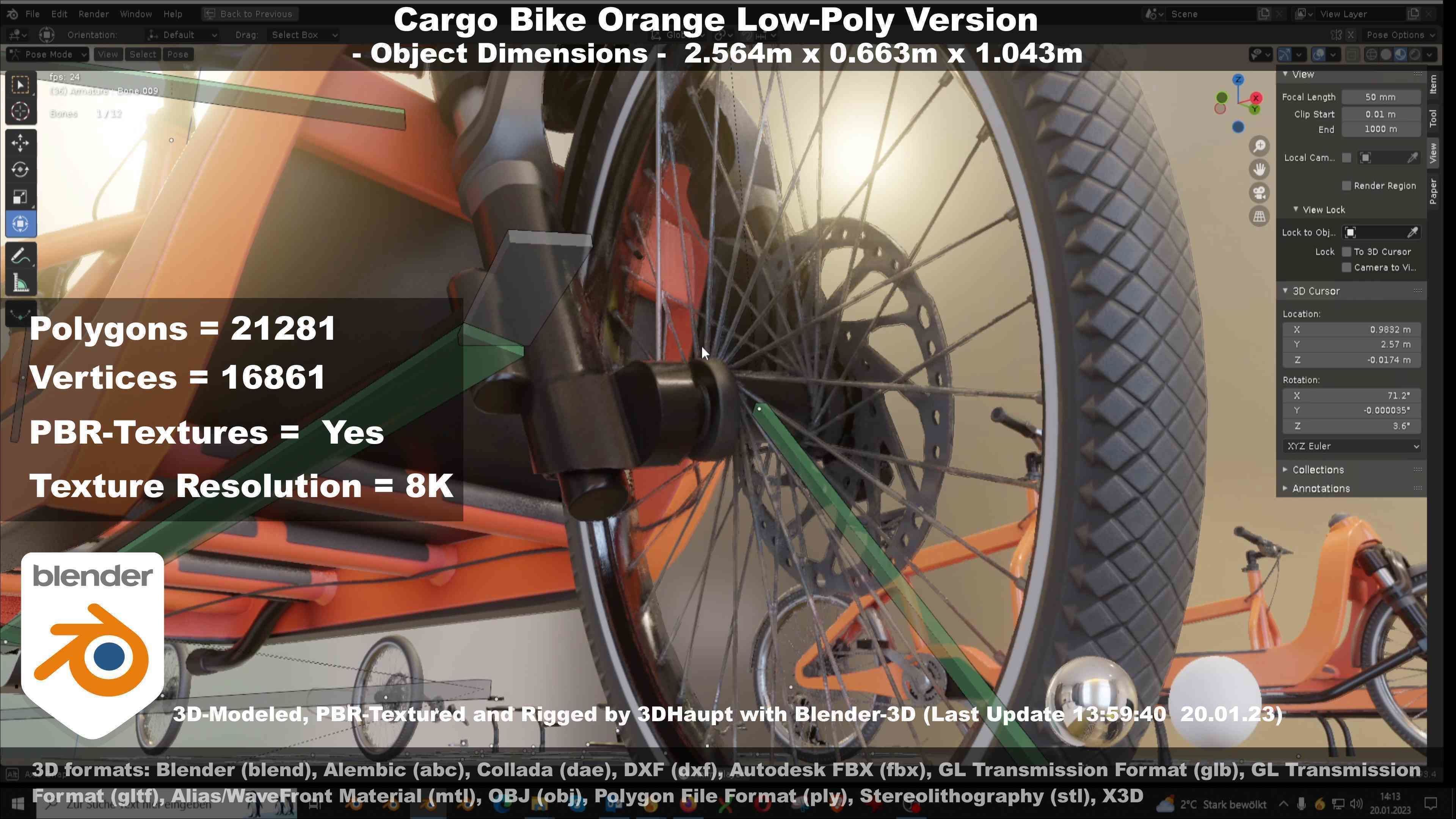 Cargo Bike Orange Low-Poly and Rigged Version  Low-poly 3D model_35
