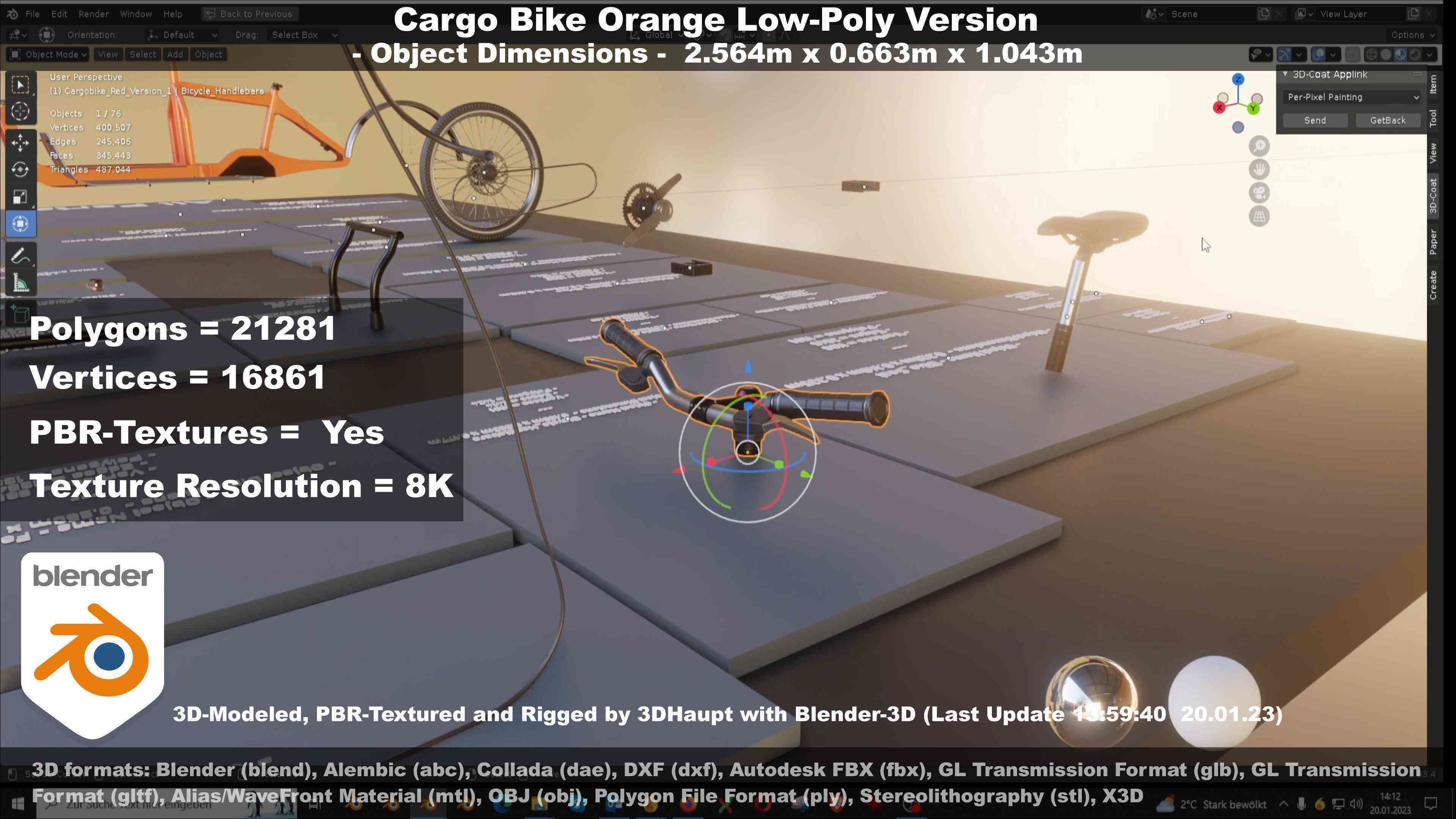 Cargo Bike Orange Low-Poly and Rigged Version  Low-poly 3D model_110