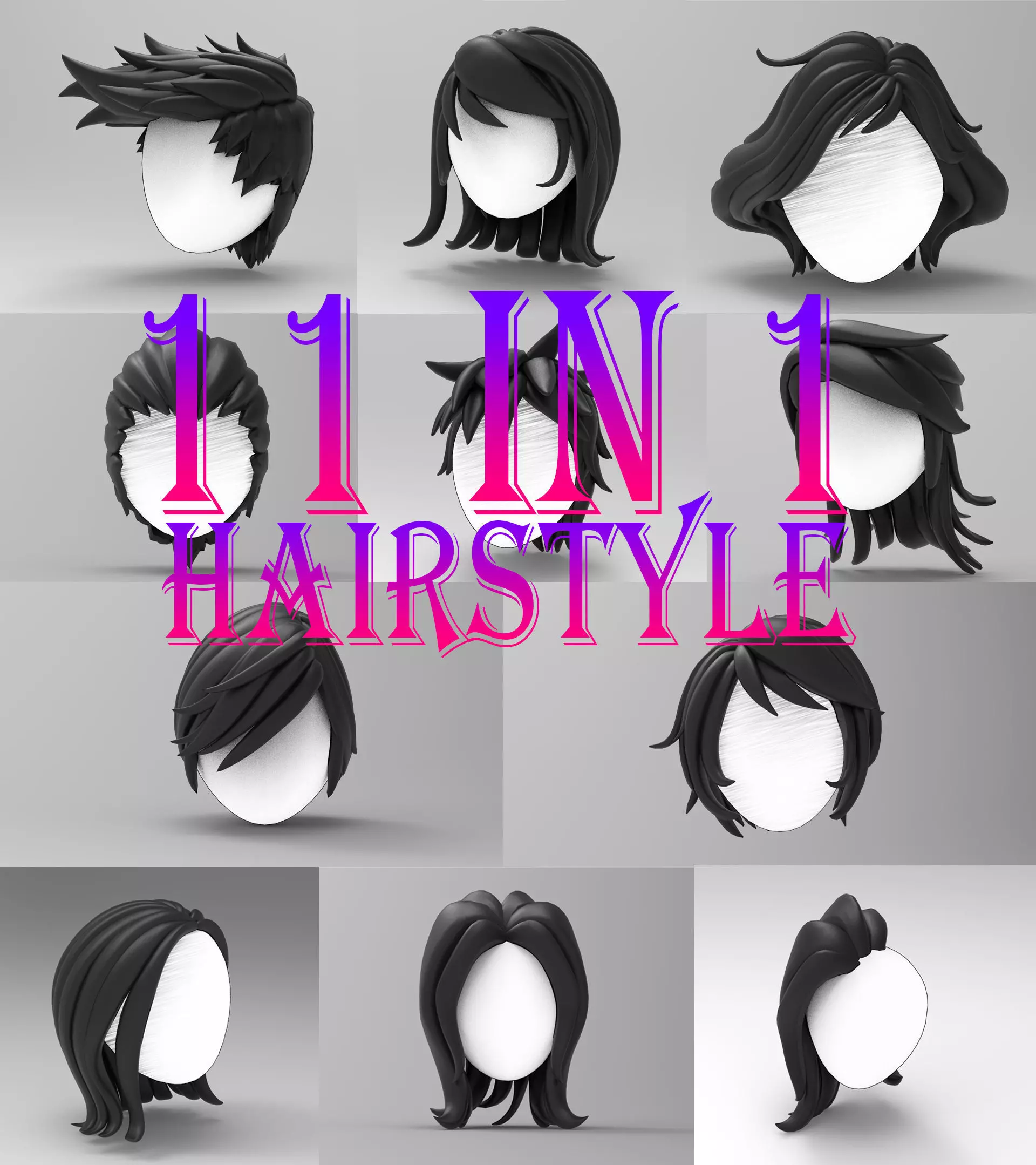 Hairstyle 11 IN 1 Low-poly 3D model