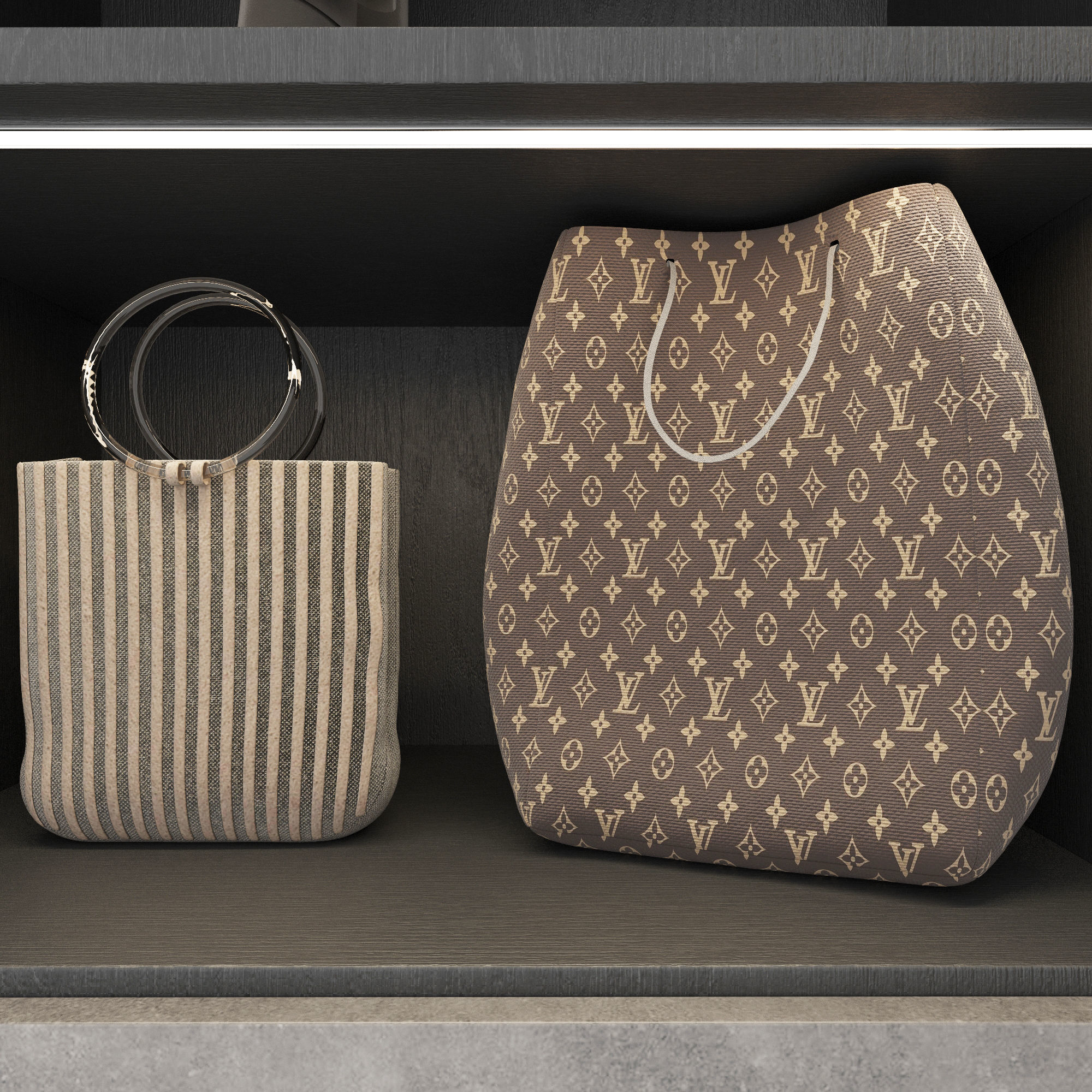 Wardrobe walk in closet with clothes and accessories 3D model_6