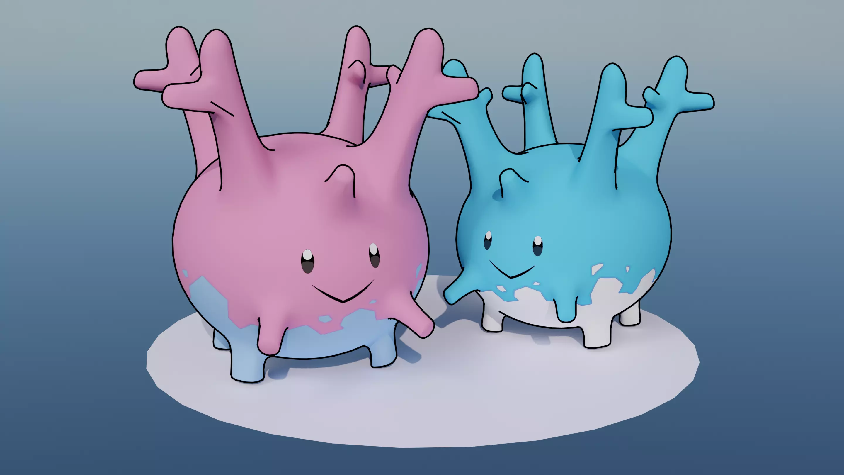 Pokemon Corsola and Shiny Version Low-poly 3D model_0