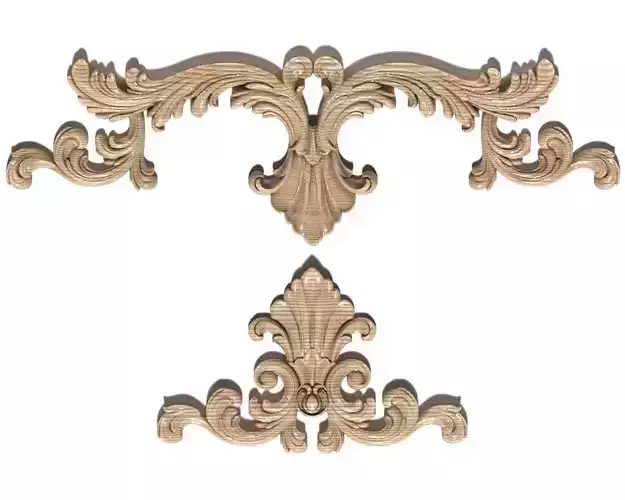 Cartouche-039 three ornate carvings 3D model