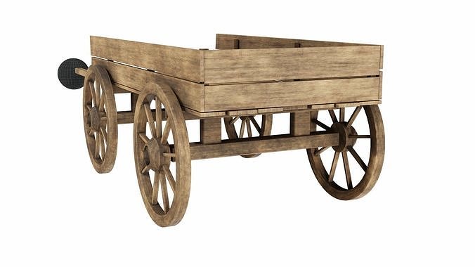 The cart 2 wooden wagon 3D model 5