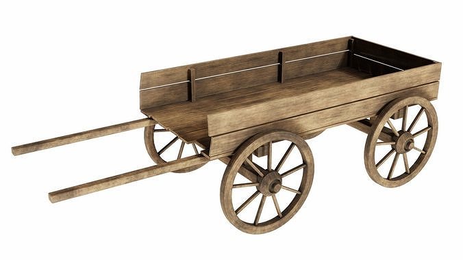 The cart 2 wooden wagon 3D model 4