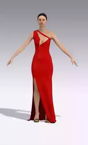 RED DRESS ASYMETRIC SLIT AND NECKLACE  ELEGANCE LOOK