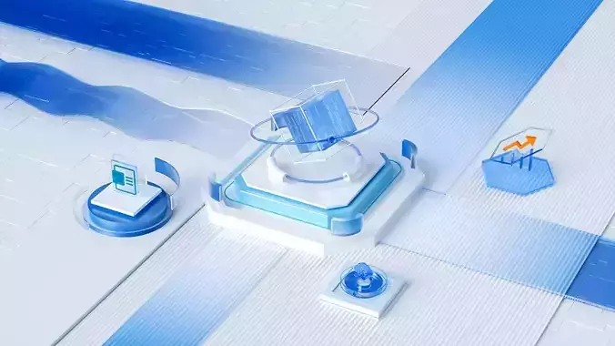 Technology glass block chain  Cubes and icon 3D model