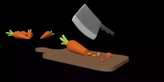 Carrots with cutting pieces - Low Poly Animated
