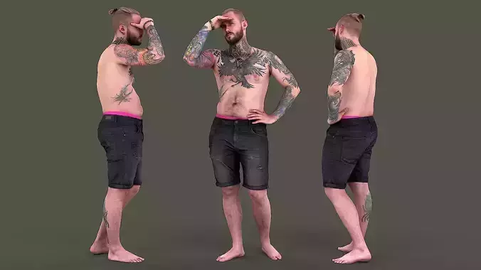 Vacationer man in shorts with tattoos