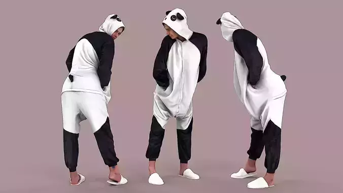 In a panda costume