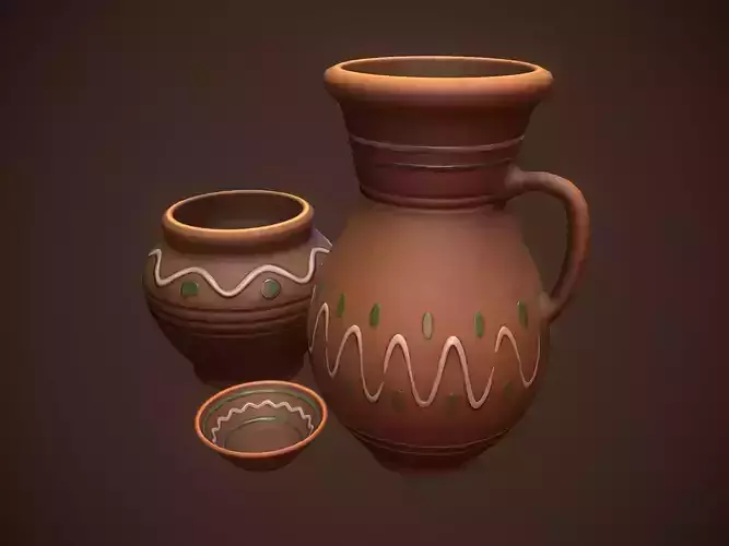 Stylized Traditional Ukrainian Pottery - Low-poly Game-ready PBR