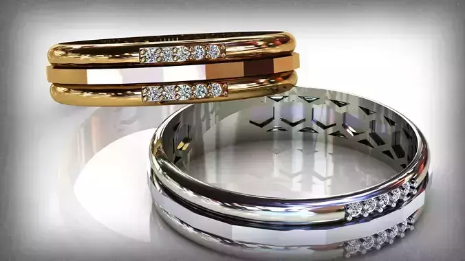 Faceted ring with diamonds