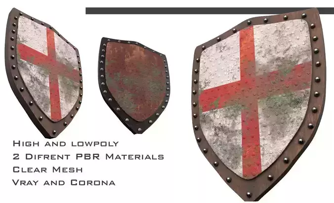 Crusader shield Low-poly 3D model