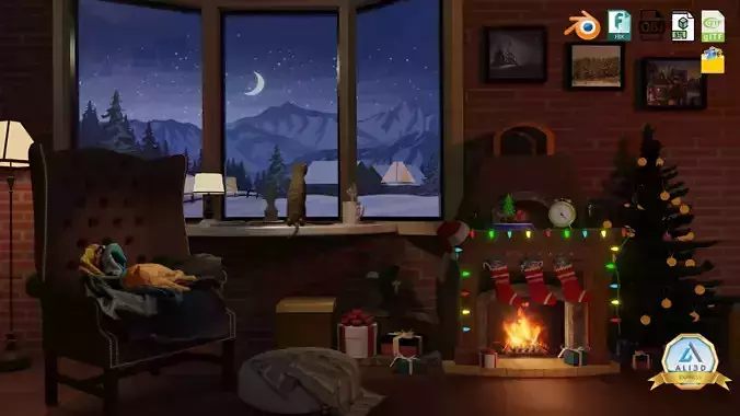Cozy Room Ambience Christmas with Cats and Snow outside