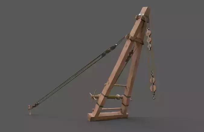 Ancient roman construction crane Pentaspastos - PBR Low-poly 3D model