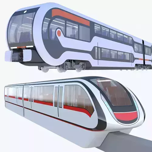 Monorail and doubledeck trains 3D Model Collection