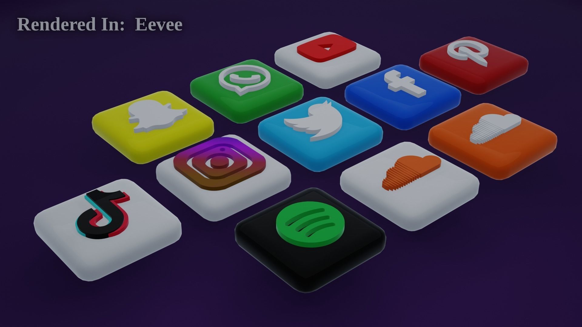 10 Most popular Social medias Icons  Pack  Low-poly 3D model_17