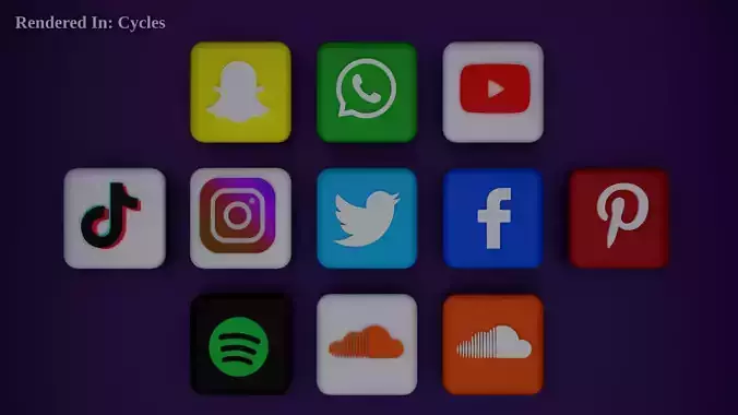 10 Most popular Social medias Icons  Pack  Low-poly 3D model