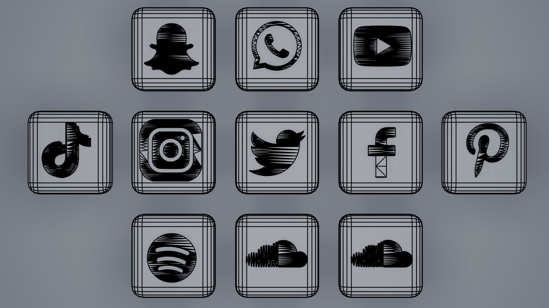 10 Most popular Social medias Icons  Pack  Low-poly 3D model_4