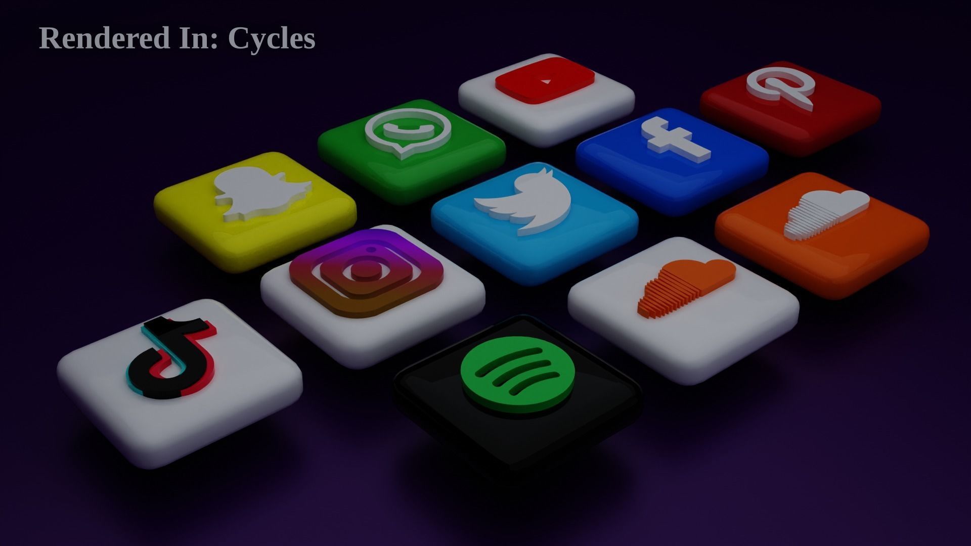 10 Most popular Social medias Icons  Pack  Low-poly 3D model_1