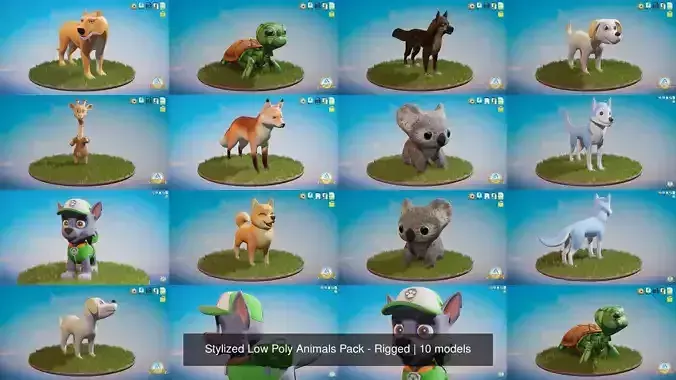 Stylized Low Poly Animals Pack - Rigged 3D Model Collection