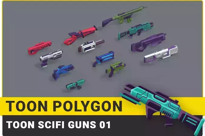 Toon Sci-Fi Guns 01 Low-poly 3D model