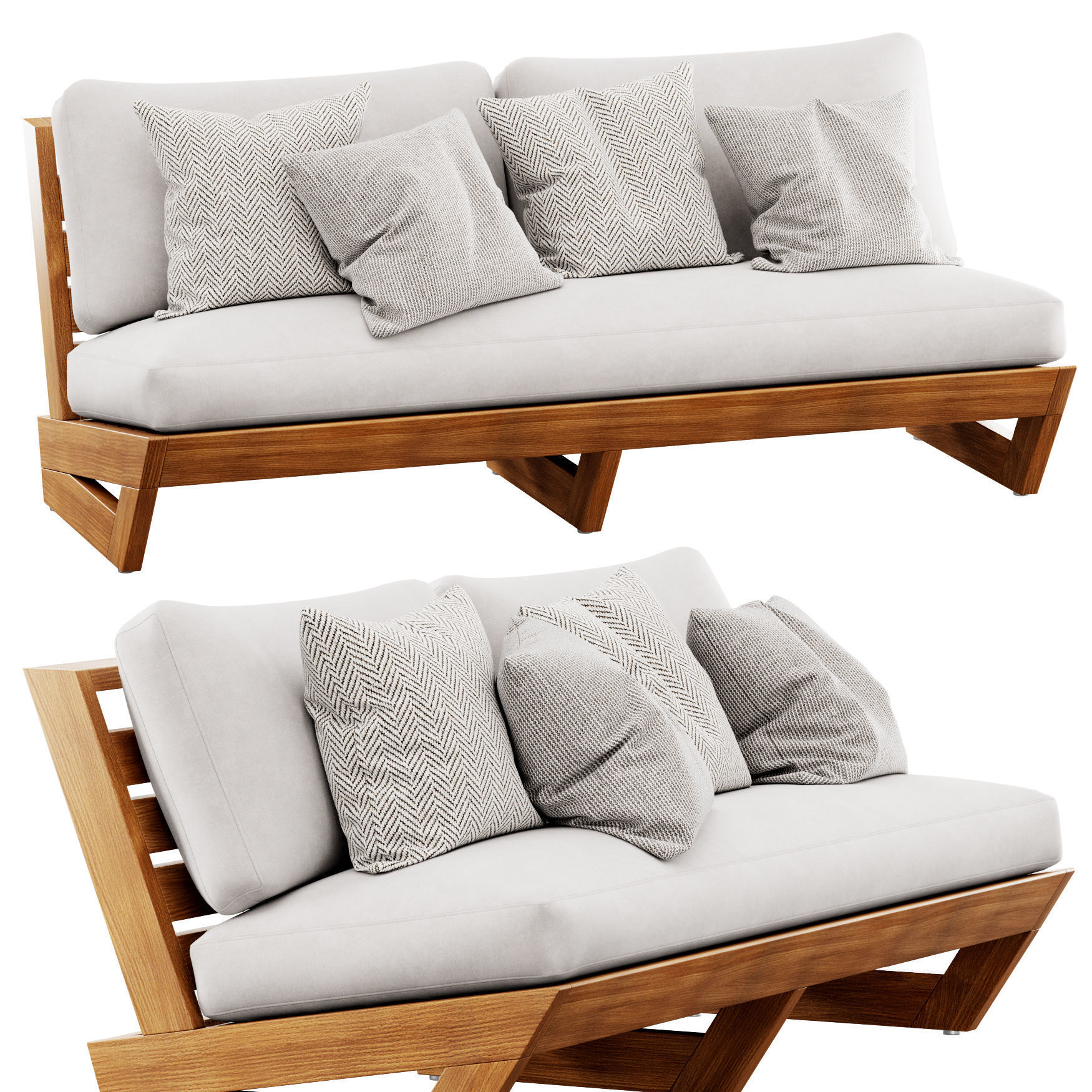 Sunset Teak Loveseat by CB2 3D model_1