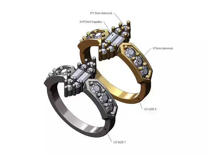 Baguette cluster chamfred diamond links band US sizes 7 8