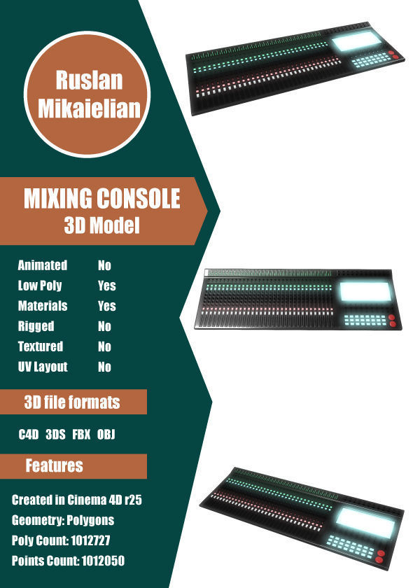 Mixing Console Low-poly 3D model_1