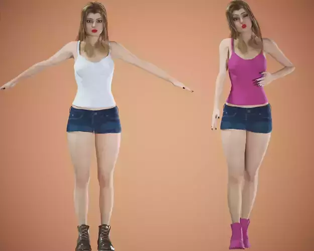 game rigged  girl Low-poly 3D model