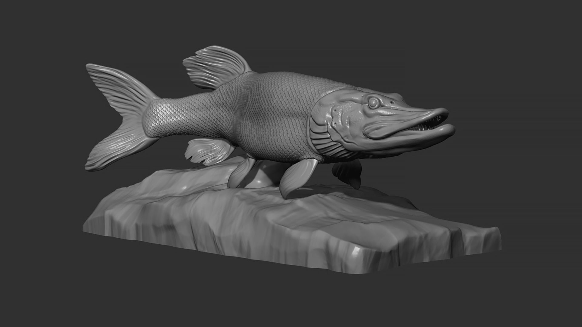 Pike fish on the base 3D print model_11
