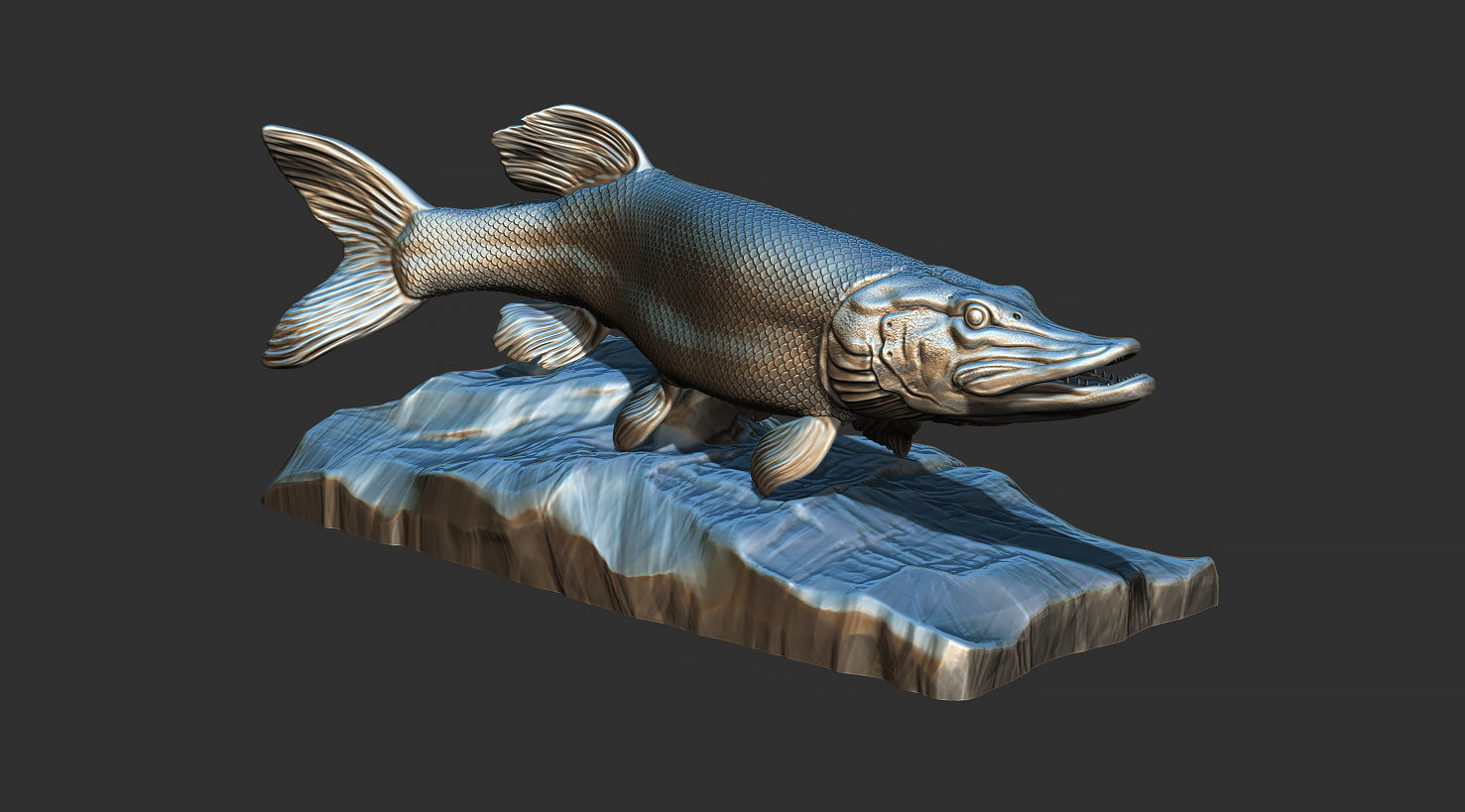 Pike fish on the base 3D print model_17