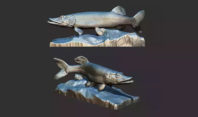 Pike fish on the base 3D print model