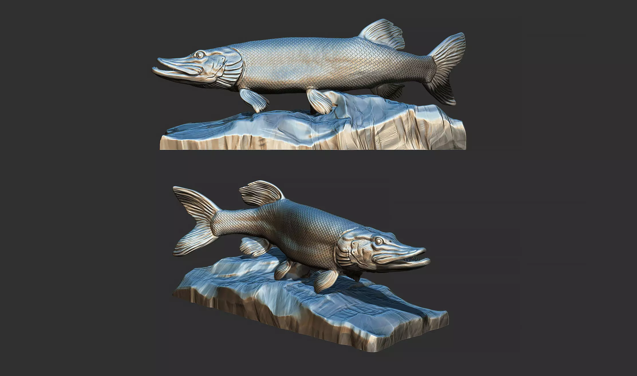 Pike fish on the base 3D print model_0