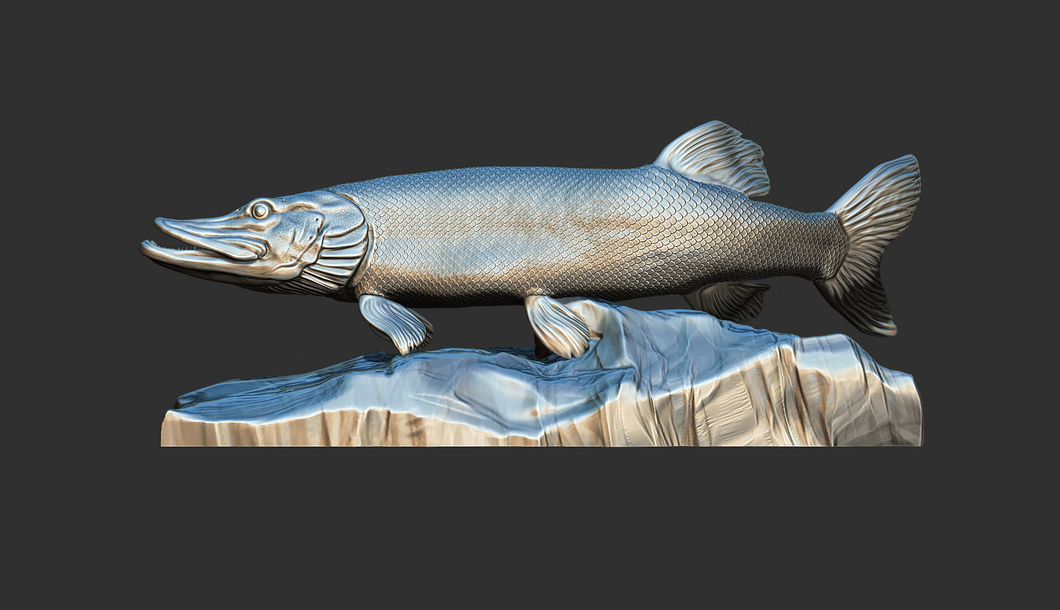 Pike fish on the base 3D print model_16