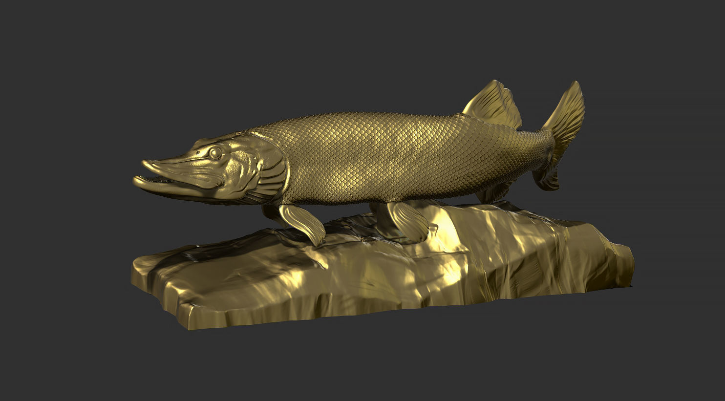Pike fish on the base 3D print model_15