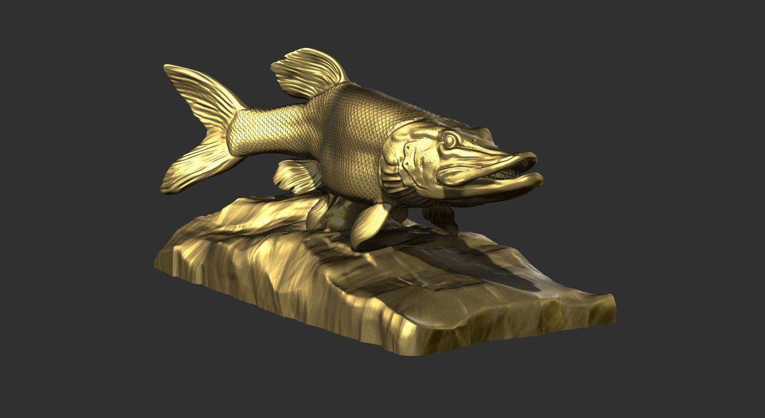 Pike fish on the base 3D print model_14
