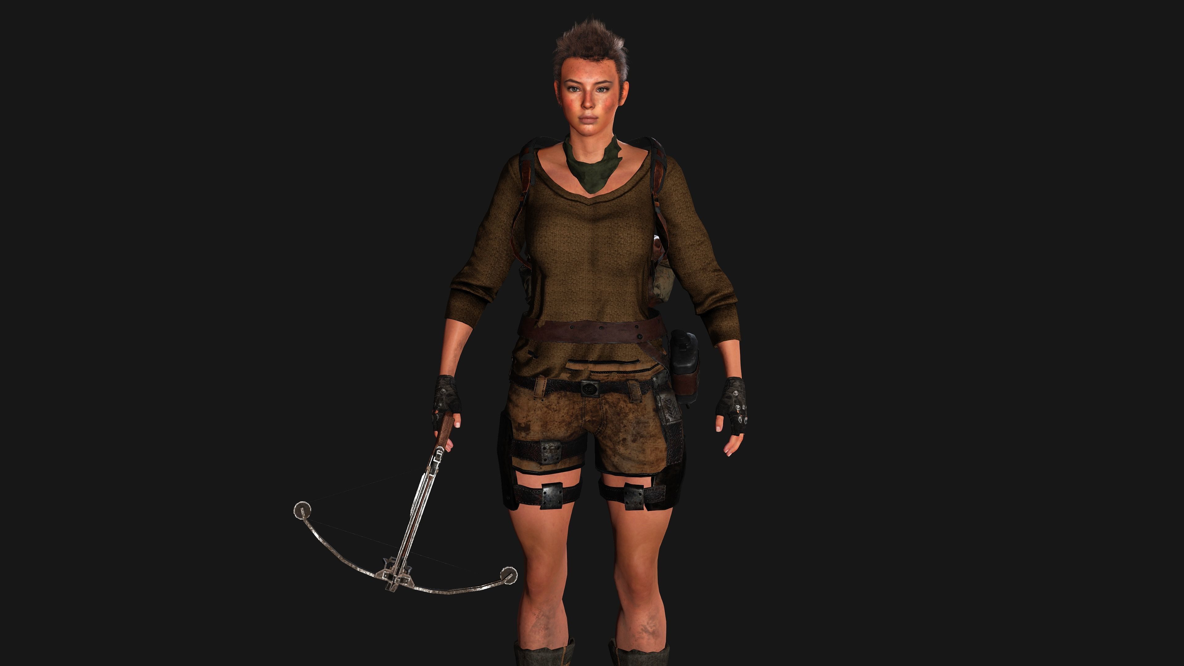 AAA 3D APOCALYPTIC FEMALE 03 - REALISTIC GAME READY CHARACTER Low-poly 3D model_2