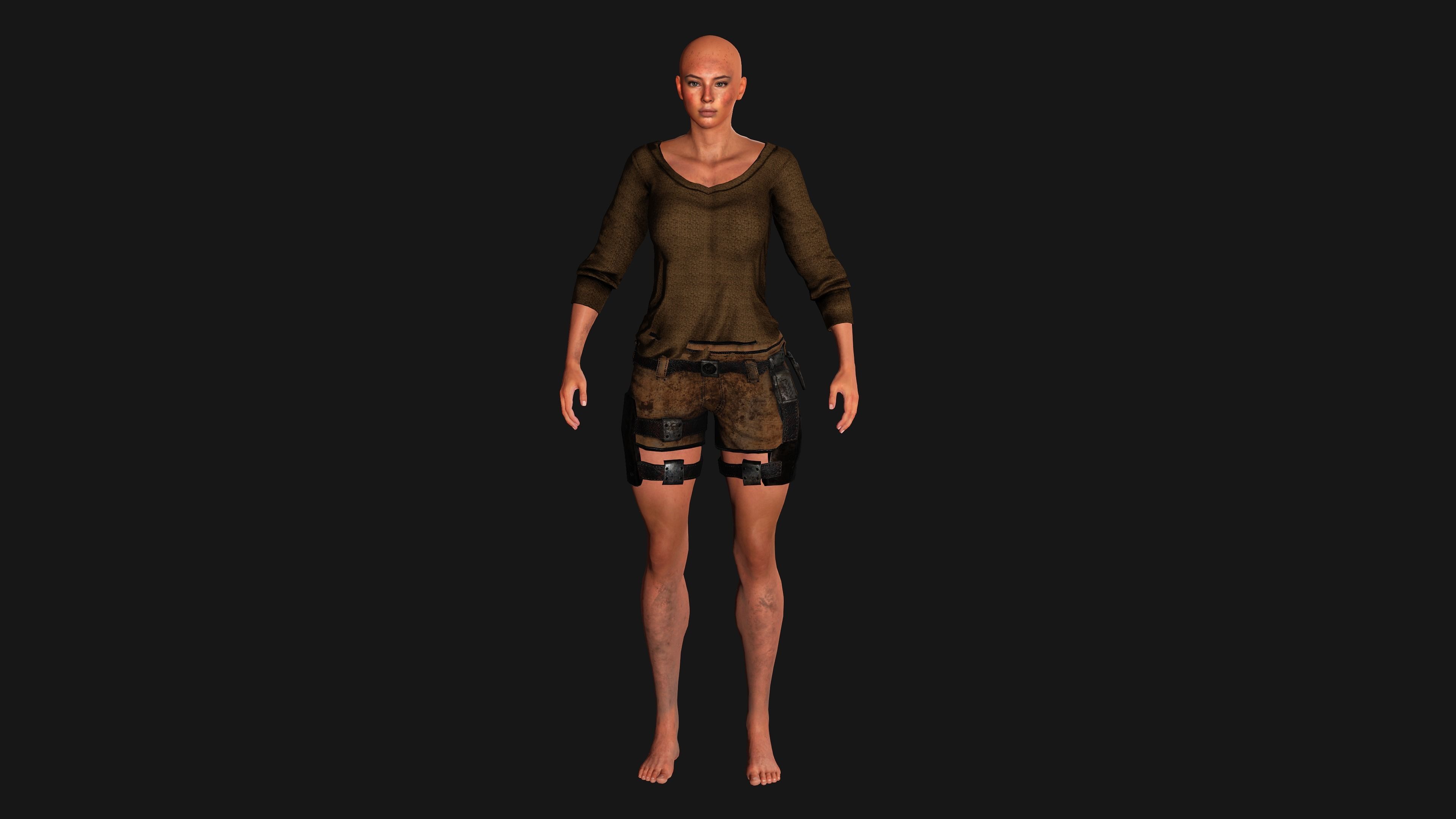 AAA 3D APOCALYPTIC FEMALE 03 - REALISTIC GAME READY CHARACTER Low-poly 3D model_12