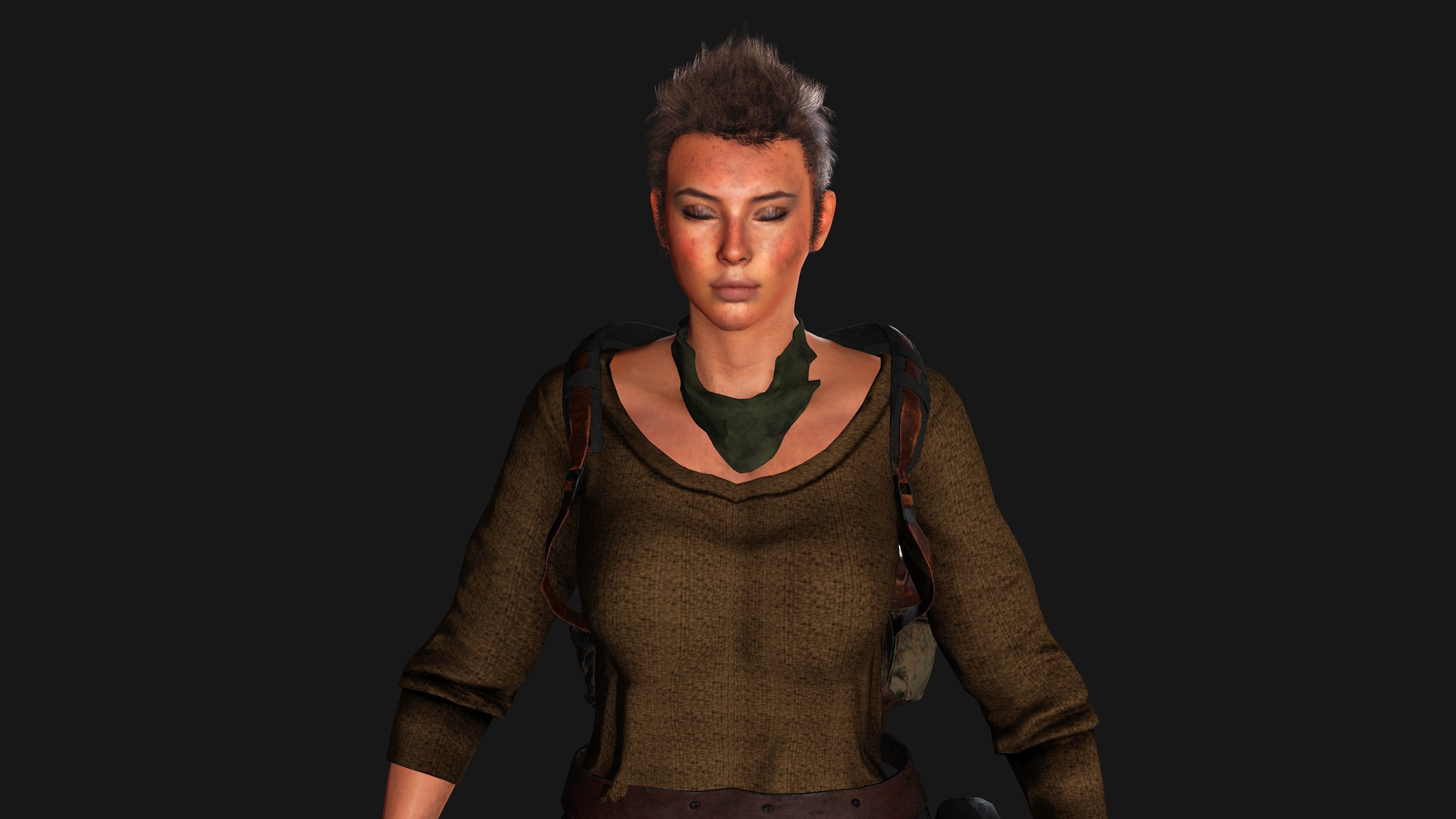 AAA 3D APOCALYPTIC FEMALE 03 - REALISTIC GAME READY CHARACTER Low-poly 3D model_5
