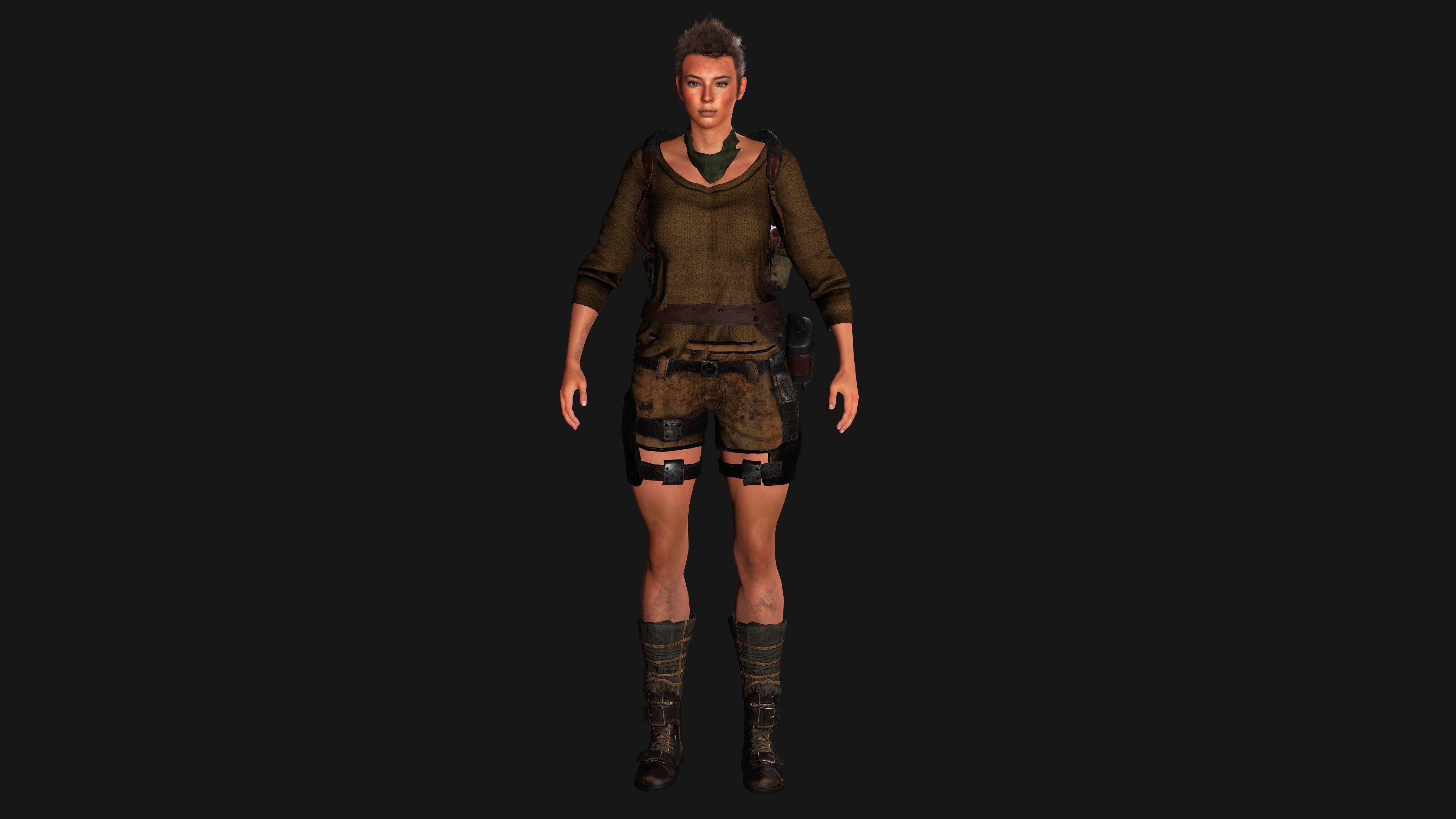 AAA 3D APOCALYPTIC FEMALE 03 - REALISTIC GAME READY CHARACTER Low-poly 3D model_7