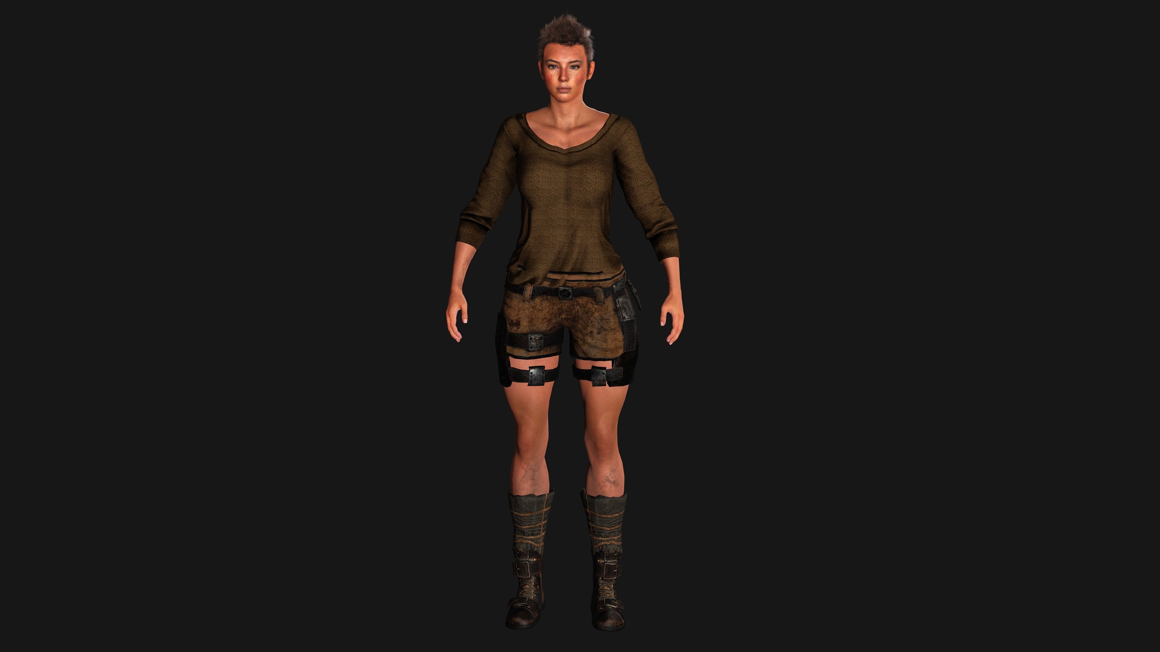 AAA 3D APOCALYPTIC FEMALE 03 - REALISTIC GAME READY CHARACTER Low-poly 3D model_10