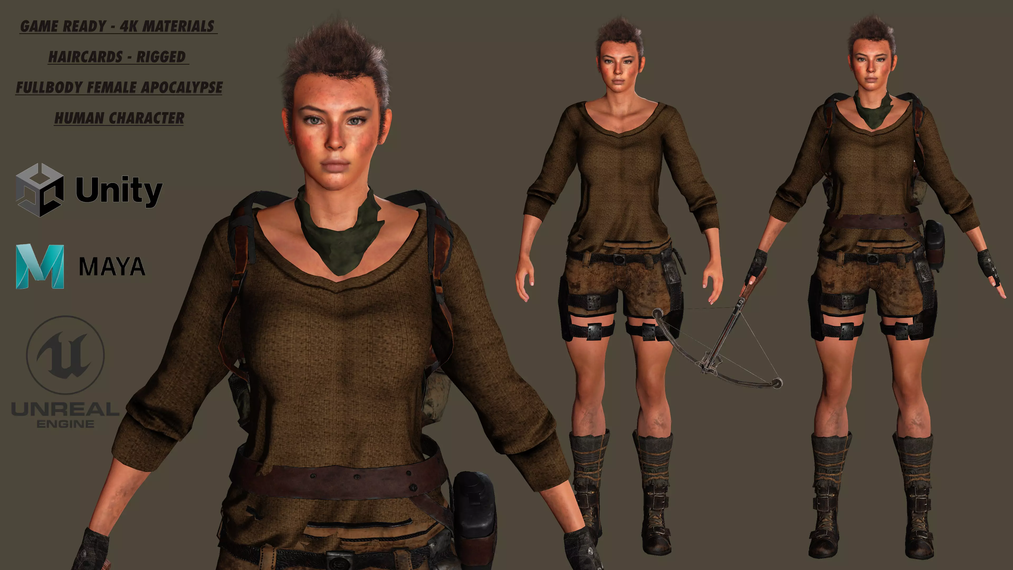 AAA 3D APOCALYPTIC FEMALE 03 - REALISTIC GAME READY CHARACTER Low-poly 3D model_0